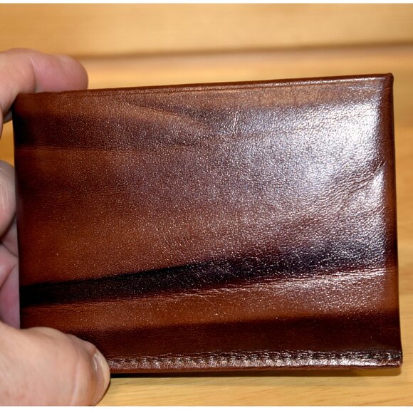 VTG Amity Bifold Wallet Billfold Cowhide Marble Brown Leather w Inspection Card - Picture 2 of 6